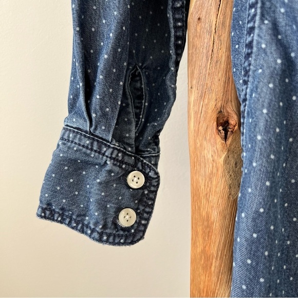 Current/Elliott Cardinal Polka Dot Denim Chambray Long Sleeve Shirt Dress Size 1 - Picture 12 of 12